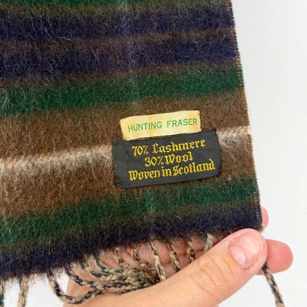 Hunting Fraser Cashmere‎ Wool Blend Scarf Woven Scotland Reversible Fringe